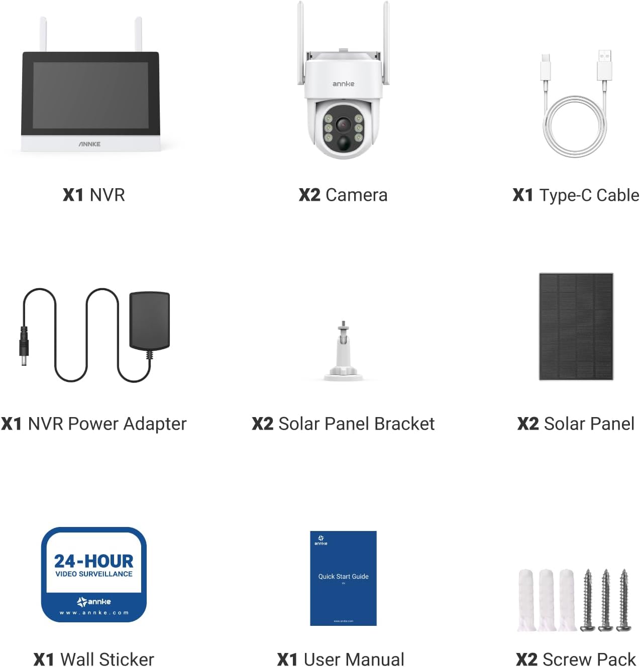 ANNKE Wireless Security Solar Camera System with 7'' IPS Touch Screen, 2 X 4MP Camera Equipped with Solar Panels, Human Detection, 360°Pan & Tilt, 2-Way Audio