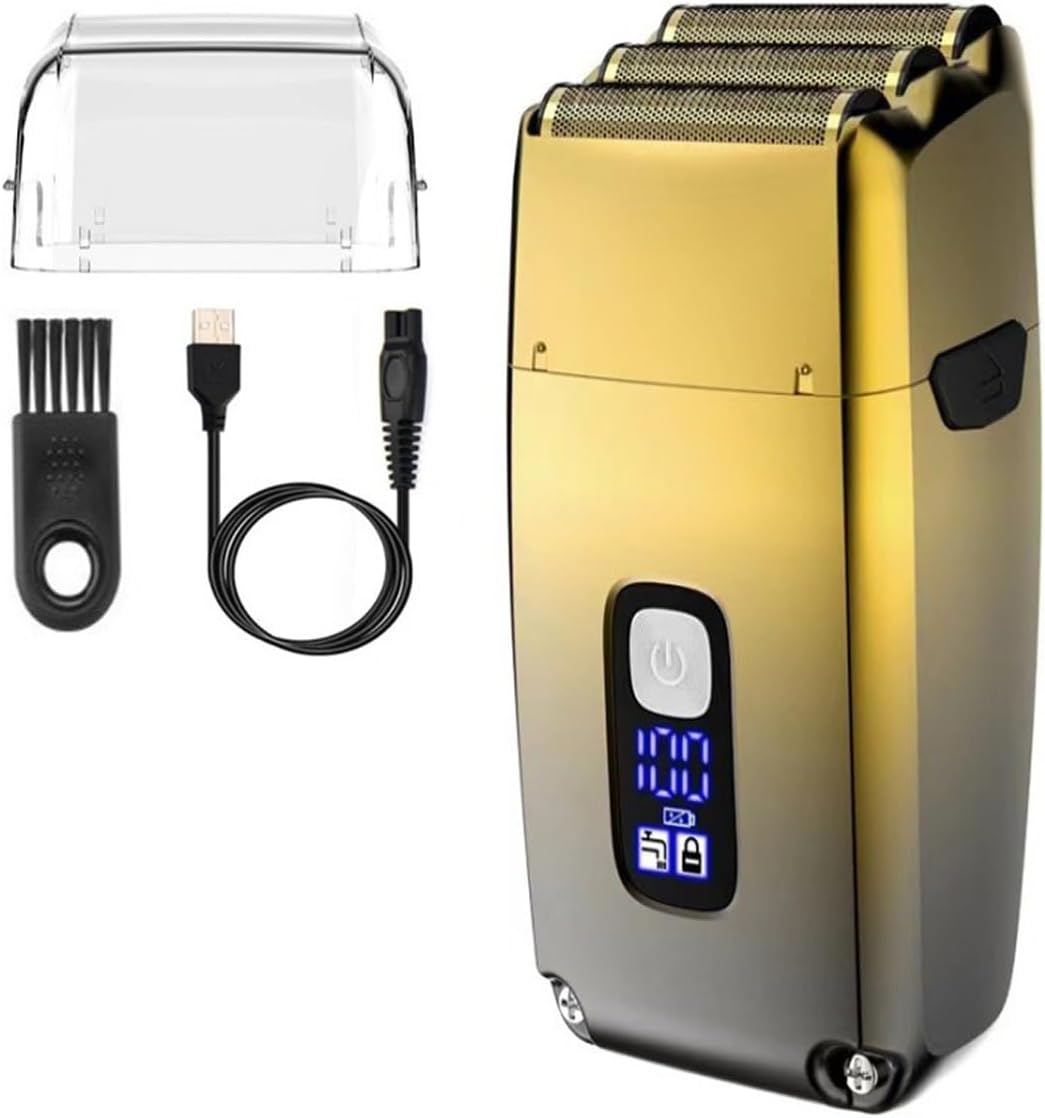 Electric Razors for Men, Rechargeable Hair Beard Electric Shaver for Men Powerful Electric Razor Head Bald Shaving Machine Wet Dry 3-Blade Shave System (Color : Golden Box)