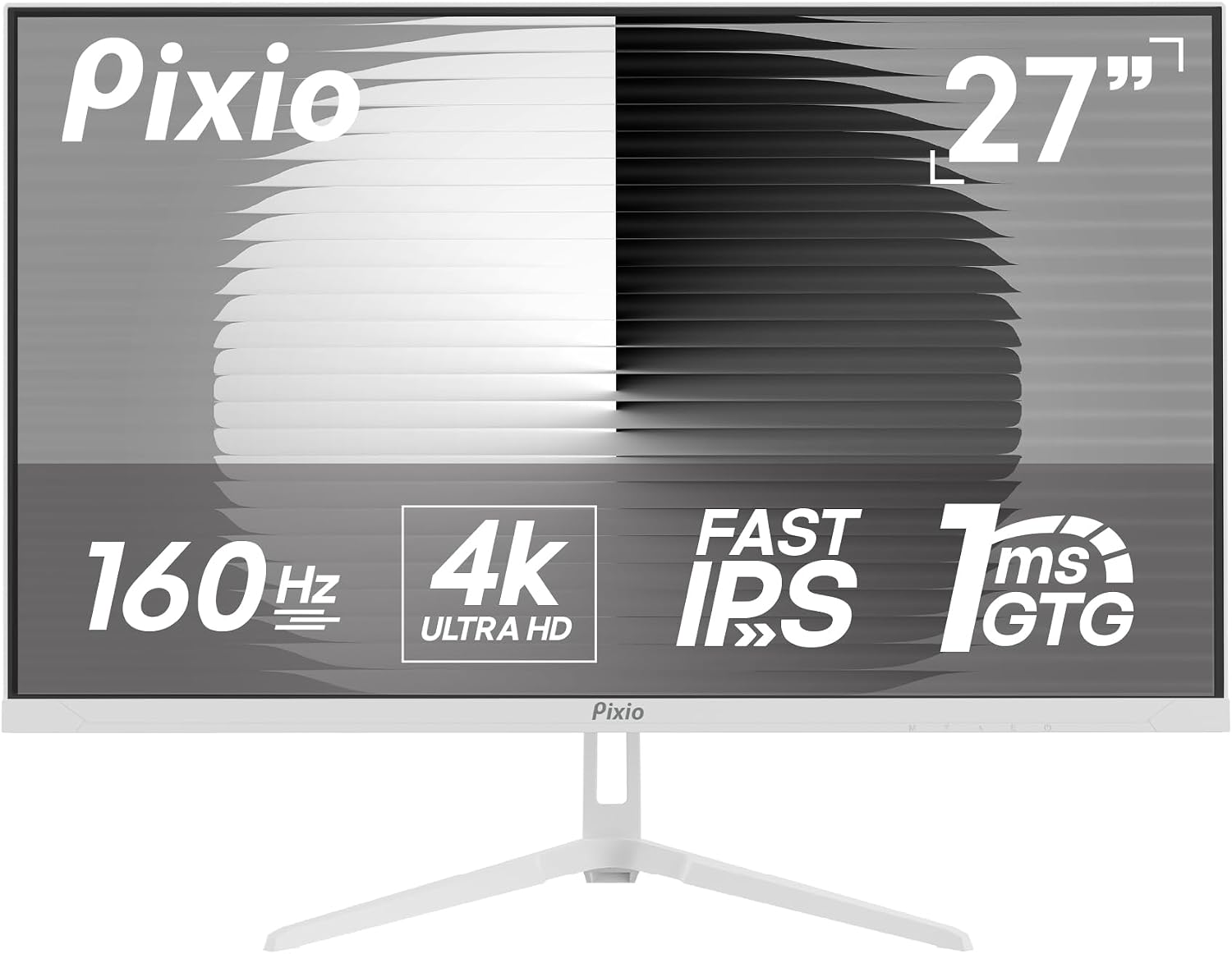 Pixio PX27U Wave White 27 inch 160Hz Refresh Rate 4K 3840x2160p Resolution Fast IPS Panel 1ms GTG Response Time Black Tilt Adjustable Gaming Monitor with Adaptive Sync