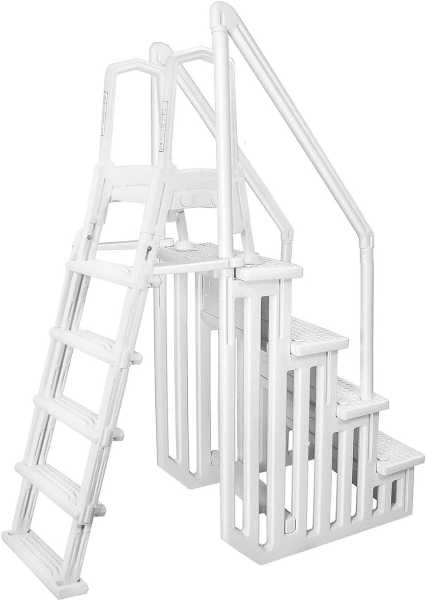 XtremepowerUS Deluxe Above-Ground Pool Ladder A-Frame Swimming Non-Sliip Step Ladder, White