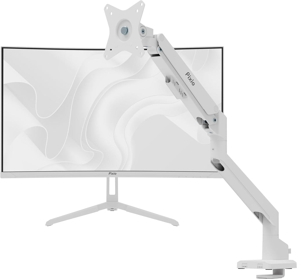 Pixio PXC248WAVE White 24 inch 200Hz Refresh Rate FHD 1080p Resolution 1500R Curve Fast VA Panel 1ms GTG Response Time HDR Curved Gaming Monitor and PS1S Wave White Single Monitor Arm - Fits up to 32