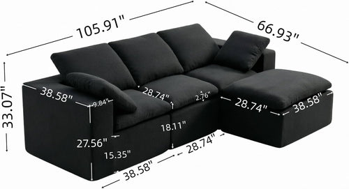 106' Boneless Cloud Couch, L Shaped Modular Sectional Couch, Memory Foam Living Room Sofa in a Box, Chenille Fabric No Assembly Required, Modern Luxury Oversized Plush Double-Layer Cushion
