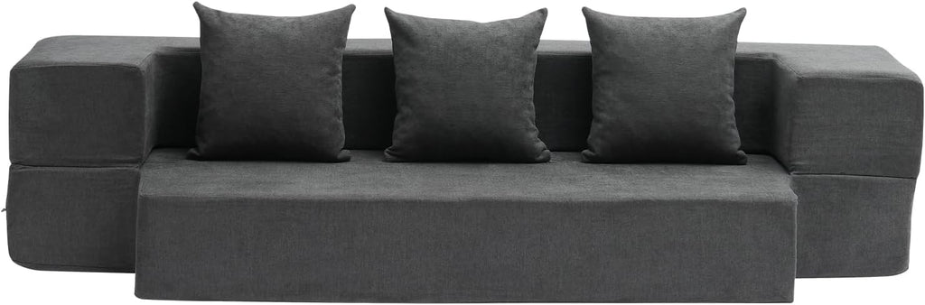 VEVOR Folding Sofa Bed, 3-in-1 Foldable Couch Bed with 3 Pillows and Washable Cover, 25D High Density Memory Foam Convertible Sleeper Chair Bed, Futon Couch, Dark Grey(Twin XL)