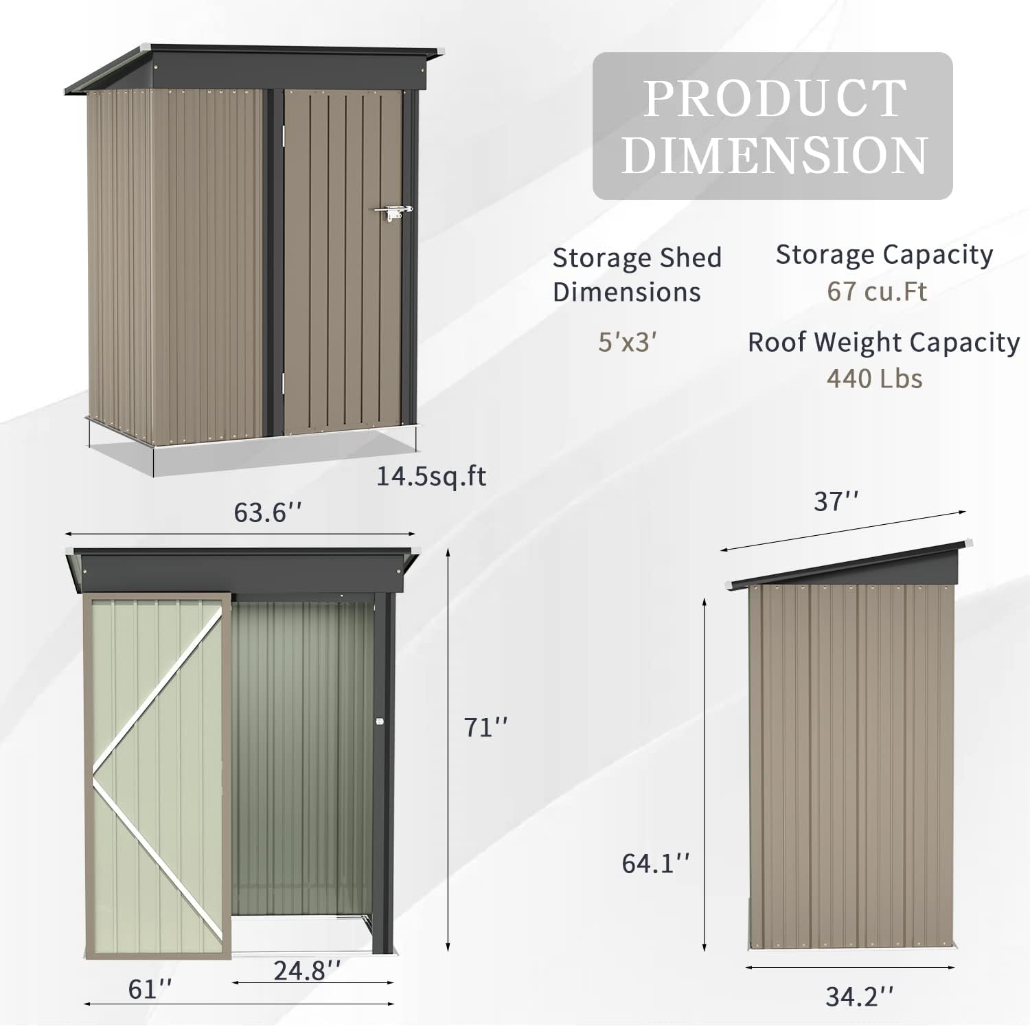 Greesum Metal Outdoor Storage Shed 5FT x 3FT, Steel Utility Tool Shed Storage House with Door & Lock, Metal Sheds Outdoor Storage for Backyard Garden Patio Lawn (5' x 3'), Light Brown