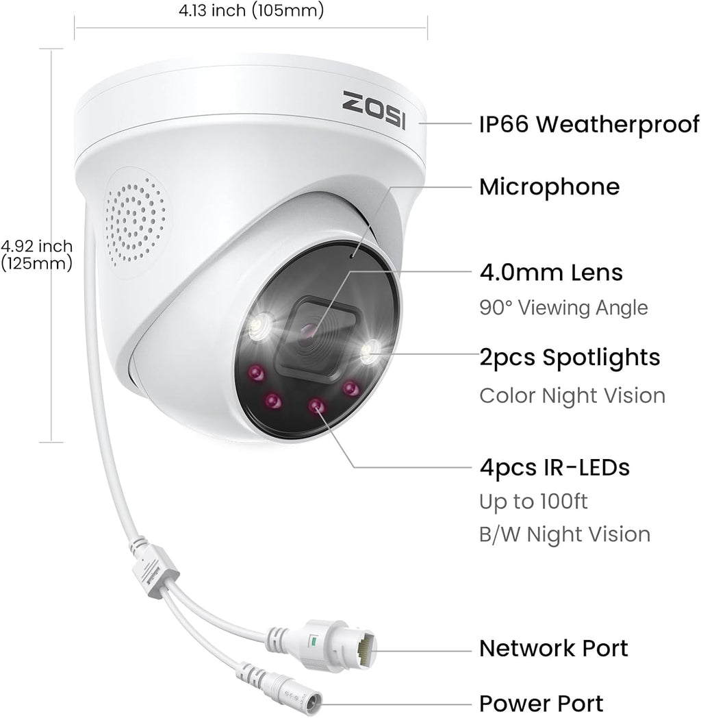 ZOSI 32CH 4K PoE Security Camera System, Face Person Vehicle Detection, 2 Way Audio, Spotlight Siren, 16pcs 4K Outdoor Indoor Cameras, 16 Ports PoE Switch, 32CH 8MP NVR with 4TB HDD for 24/7 Recording