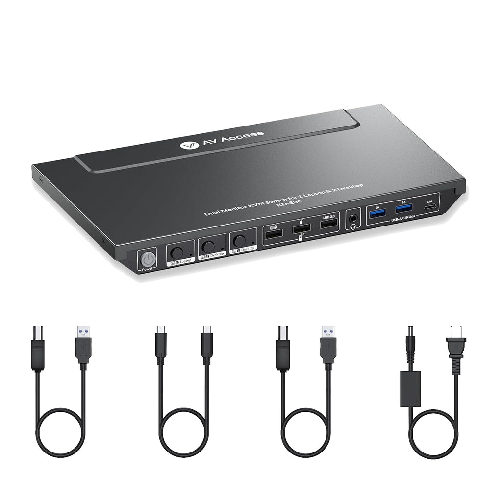 AV Access Docking Station KVM Switch 1 Laptop & 2 Desktop PCs, Dual 4K@60Hz Monitors, EDID Emulation, 100W USB C Charging, Gigabit Ethernet,High Refresh Rates,Ideal for Gaming, Office & Creative Work