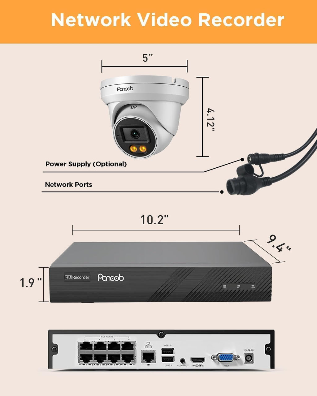 PoE Security Camera System, 8Pcs 5MP Wired IP Cameras with Audio, Smart Color Night Vision & AI Person Vehicle Detection, Remote Access, 8 Channel 4K NVR with 2TB HDD, PD93BA0808-5MD-1