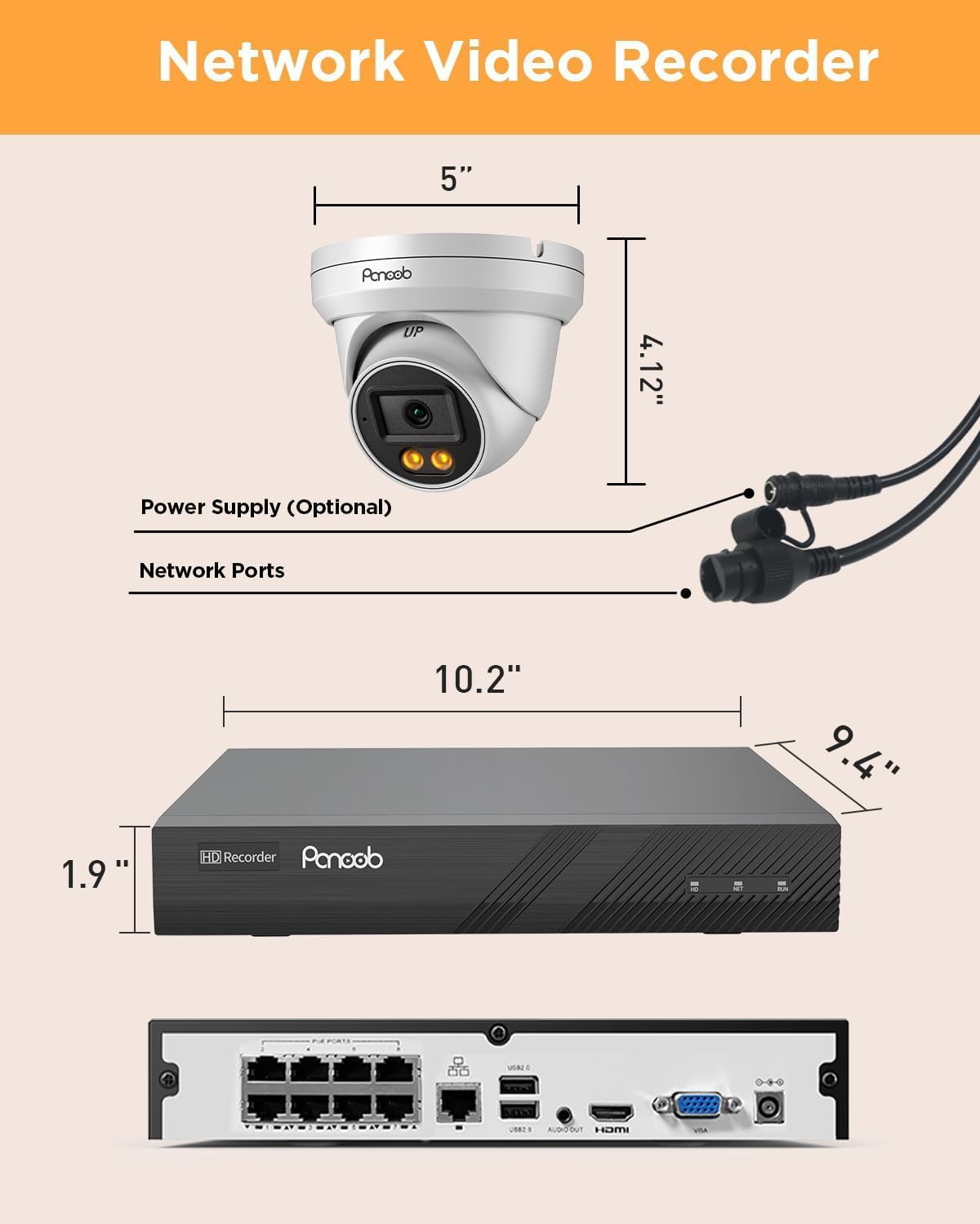 PoE Security Camera System, 8Pcs 5MP Wired IP Cameras with Audio, Smart Color Night Vision & AI Person Vehicle Detection, Remote Access, 8 Channel 4K NVR with 2TB HDD, PD93BA0808-5MD-1