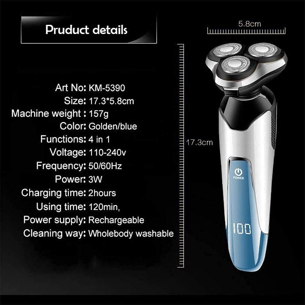 JYYBN Electric Razor, Electric Shavers for Men, Dry Wet Waterproof Mens Rotary Facial Shaver, Face Shaver Cordless Travel USB Rechargeable with Beard Trimmer LED Display