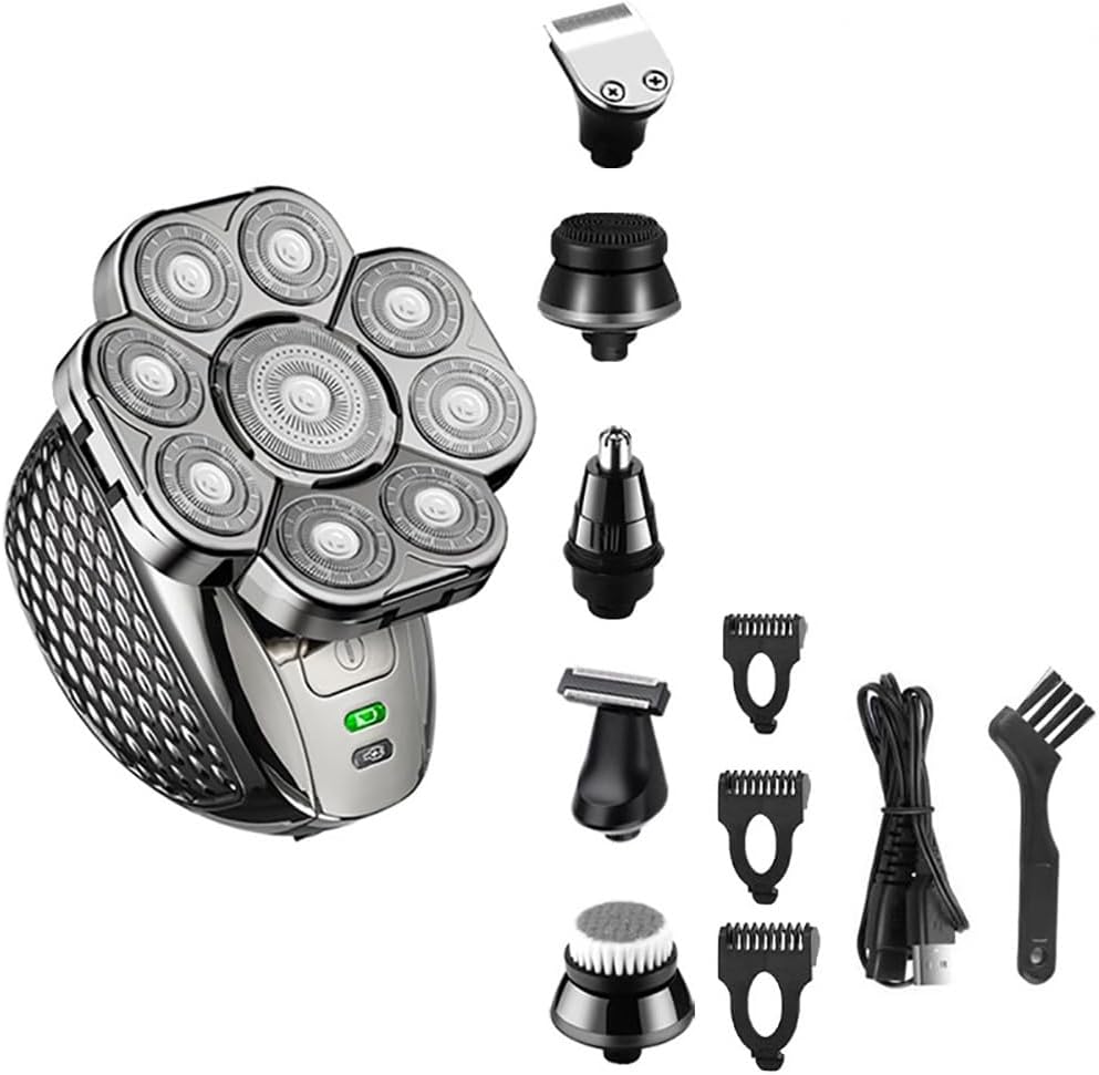 Head Shaver for Men, 6 in 1 Grooming Kits Electric Shaver Facial Body Electric Razor for Men Hair Beard Trimmer Bald Head Shaving Machine Rechargeable