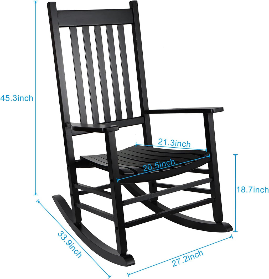 Rocking Chair Wooden Frame Chair Indoor and Outdoor Fade Resistant Rocker with 350lbs Weight Capacity All Weather Porch Rocker for Garden Lawn Balcony Backyard and Patio Porch (2, Black)