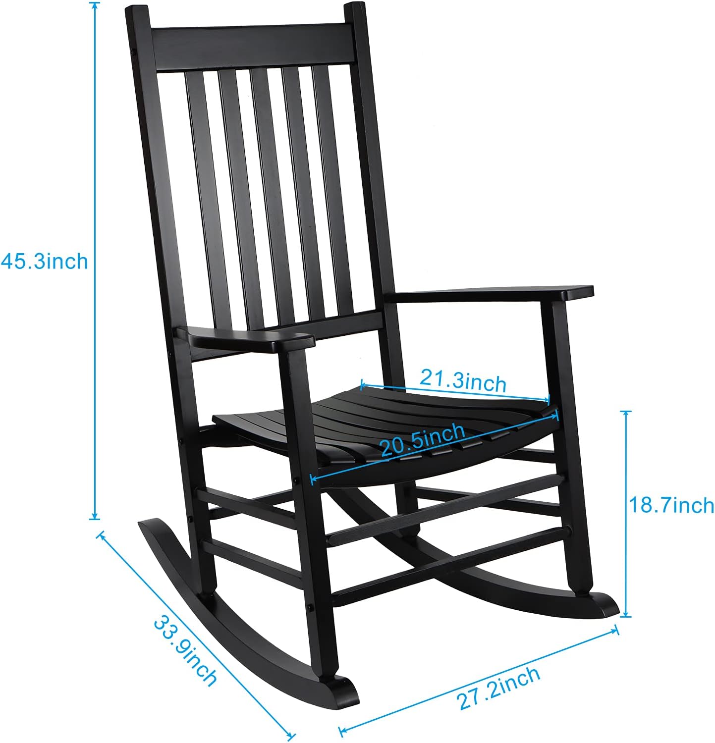 Rocking Chair Wooden Frame Chair Indoor and Outdoor Fade Resistant Rocker with 350lbs Weight Capacity All Weather Porch Rocker for Garden Lawn Balcony Backyard and Patio Porch (2, Black)