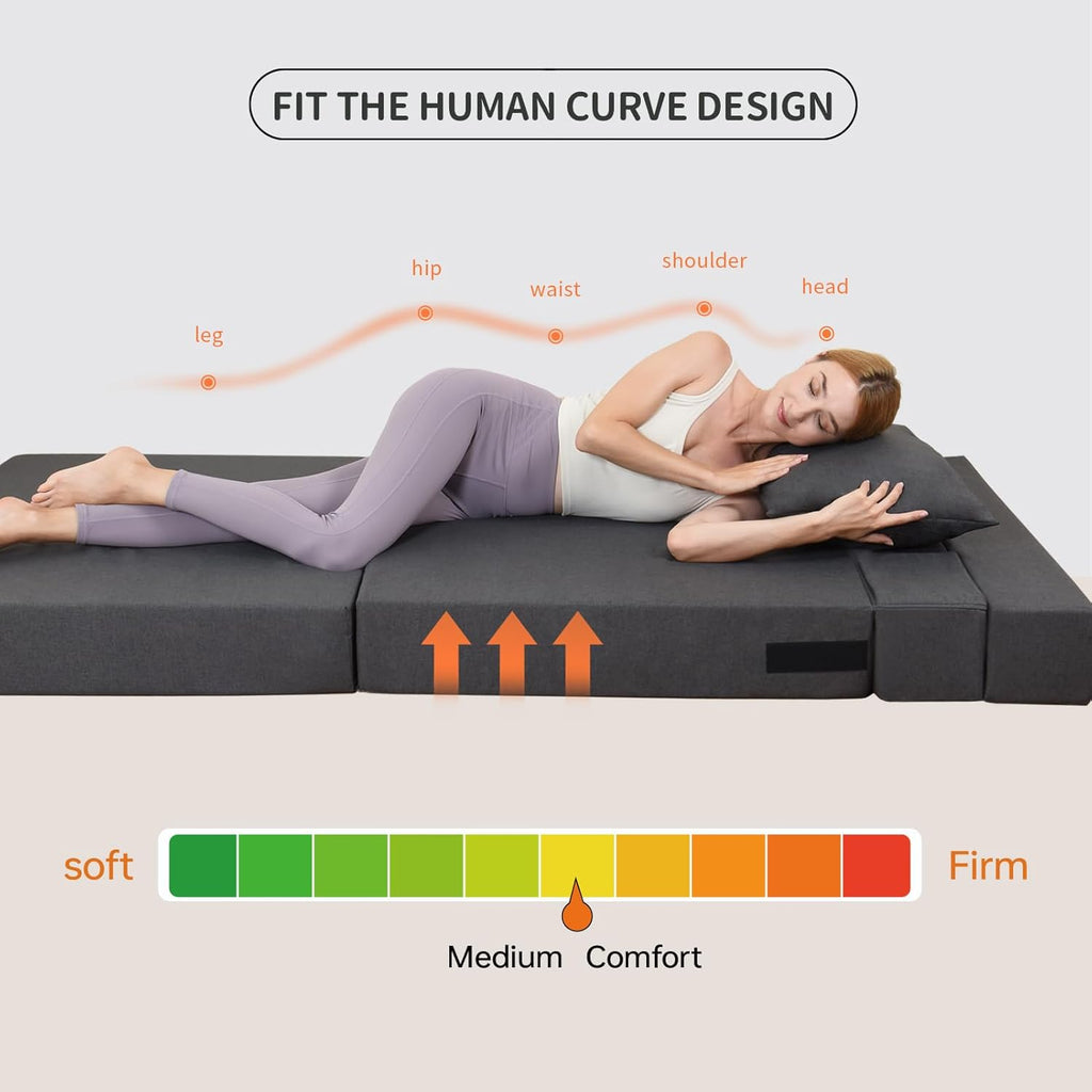 Fvkind Folding Sofa Bed, Foldable Bed Sleeper Chair with Pillow, Convertible Sofa Bed with Washable Cover, Fold Out Couch, Futon Sofa Bed for Living Room, Dorm, Guest Room, Standard Size, Dark Grey