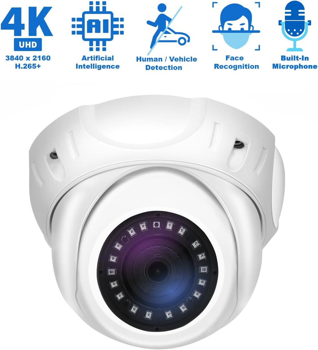 GW Security 8 Channel Smart AI PoE NVR Ultra-HD 4K (3840x2160) Security Camera System with 6 x 4K (8MP) 2160P Face Recognition/Human/Vehicle Detection Waterproof Microphone IP Dome Camera