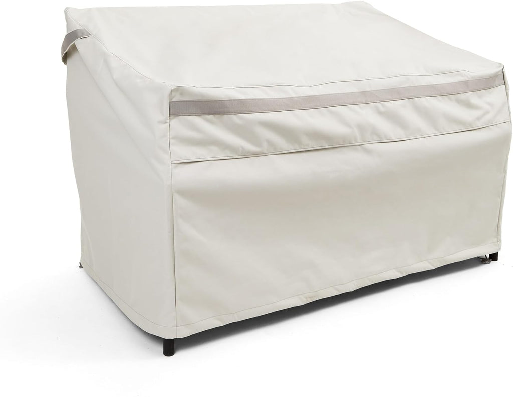 Covermates Prestige Outdoor Patio Sofa Cover – Water-Resistant 900D Polyester, Rot-Resistant Double-Stitched Seams, Auto-Locking Drawcord, Mesh Vents & Buckle Straps, 52W x 32D x 34H, Stone