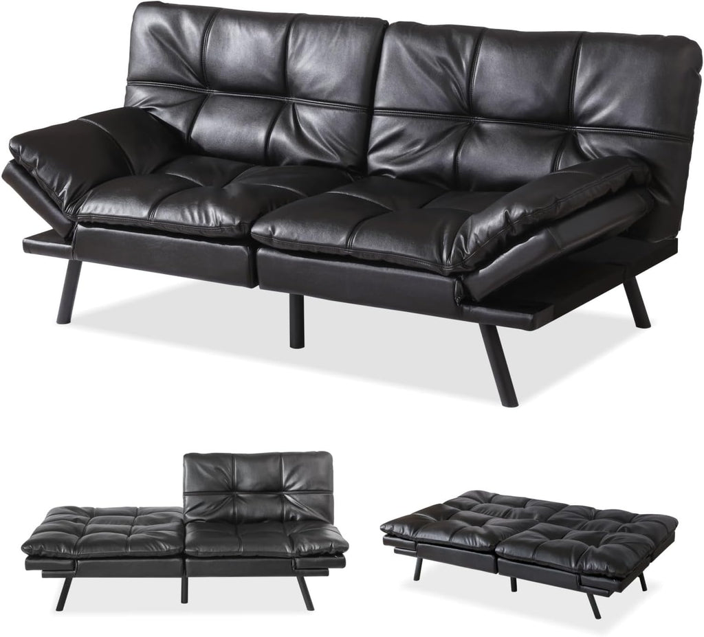 MUUEGM 71-Inch Convertible Futon Sofa Bed with Adjustable Backrest & Removable Armrests, Foldable Sleeper Loveseat for Small Space Living Room, Studio Apartment, Home Office，Black