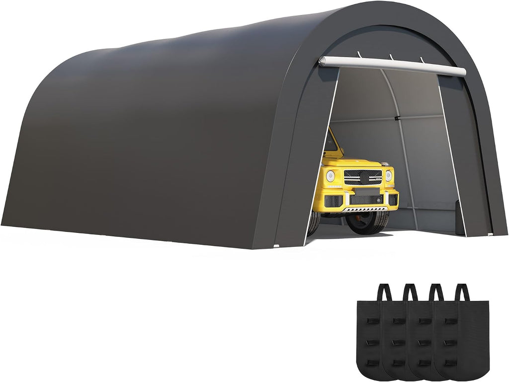 Kiss the Water Domed Carport with 4 Cloth Bags, Portable Garage with 2 Roll-up Doors, Heavy Duty Car Canopy Party Tent, All-Season Storage Shelter Shed for Cars, Truck, or Garden Tools, 13' x 20'