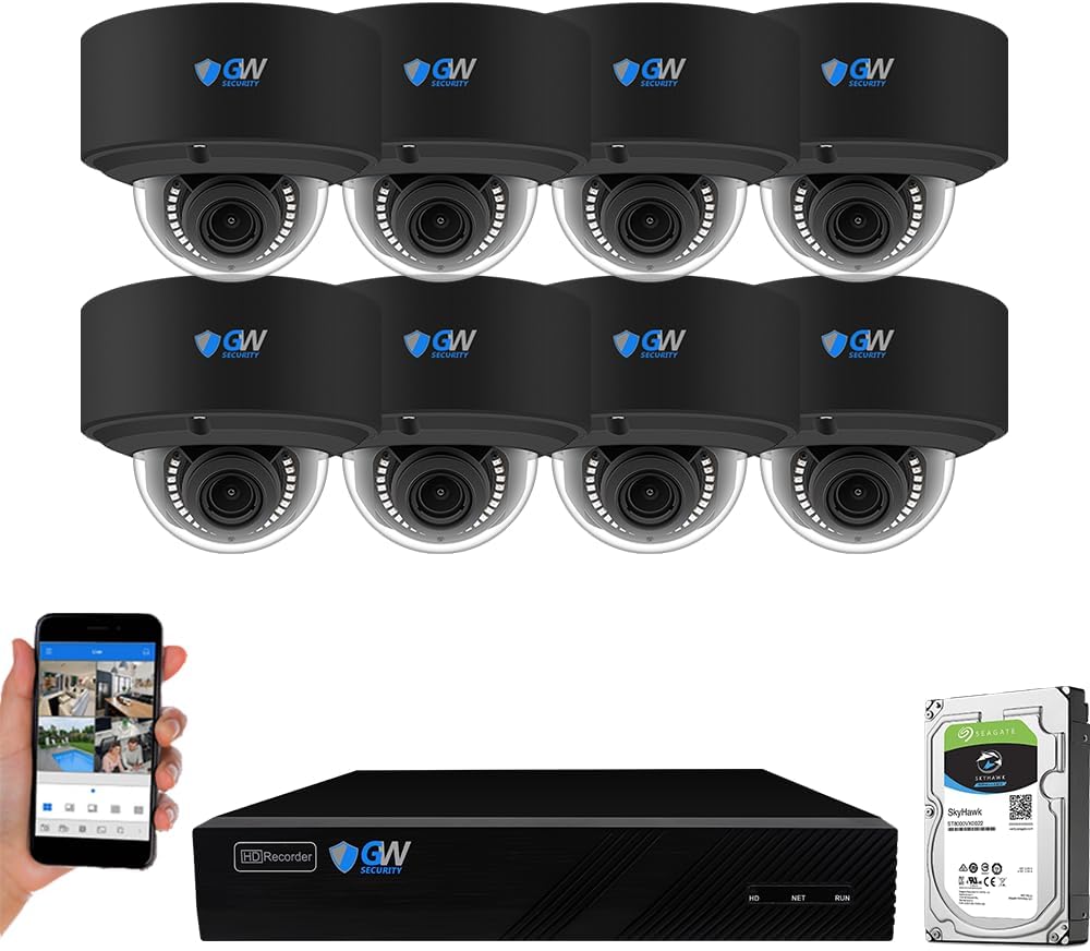 GW Security 8 Channel 12MP NVR 4K IP PoE Security Camera System with 8 UHD 8MP 4K 2.7-13.5mm Motorized Zoom Color Night Vision Waterproof AI Dome Camera, Intelligence AI Smart Functions