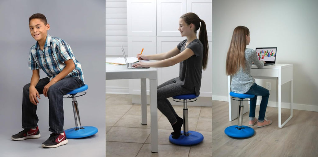 KORE Design Adjustable Wobble Stool Chair, Girls + Boys Kid Desk Stools, Ergonomic Small Office Chairs, Flexible Seating for Active Kids, ADD/ADHD, Classroom, Home, Age 8-12, Tall (16.5-24in), Black