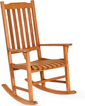 Giantex Porch Rocking Chair Outdoor and Indoor Use, Solid Eucalyptus Wood Rocker with Natural Finish, Front Porch Chairs for Patio Deck Garden, Wooden Rocking Adirondack Chair Set