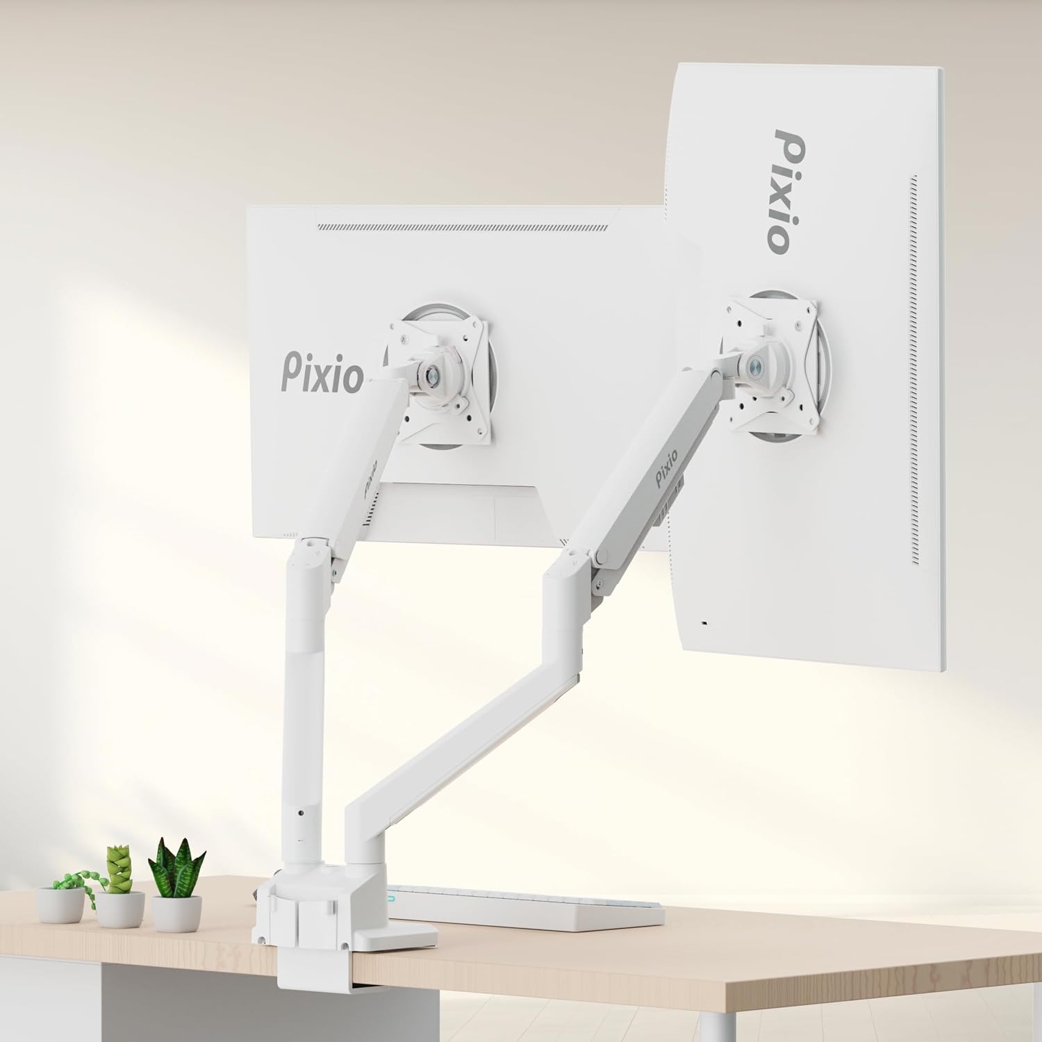 Pixio Two PX278 Wave White 27 inch 180Hz Refresh Rate FHD 1440p Resolution Fast IPS Panel 1ms GTG Response Time Gaming Monitor and PS1D Wave White Dual Monitor Arm - Fits up to 32 inches and 19.8lbs