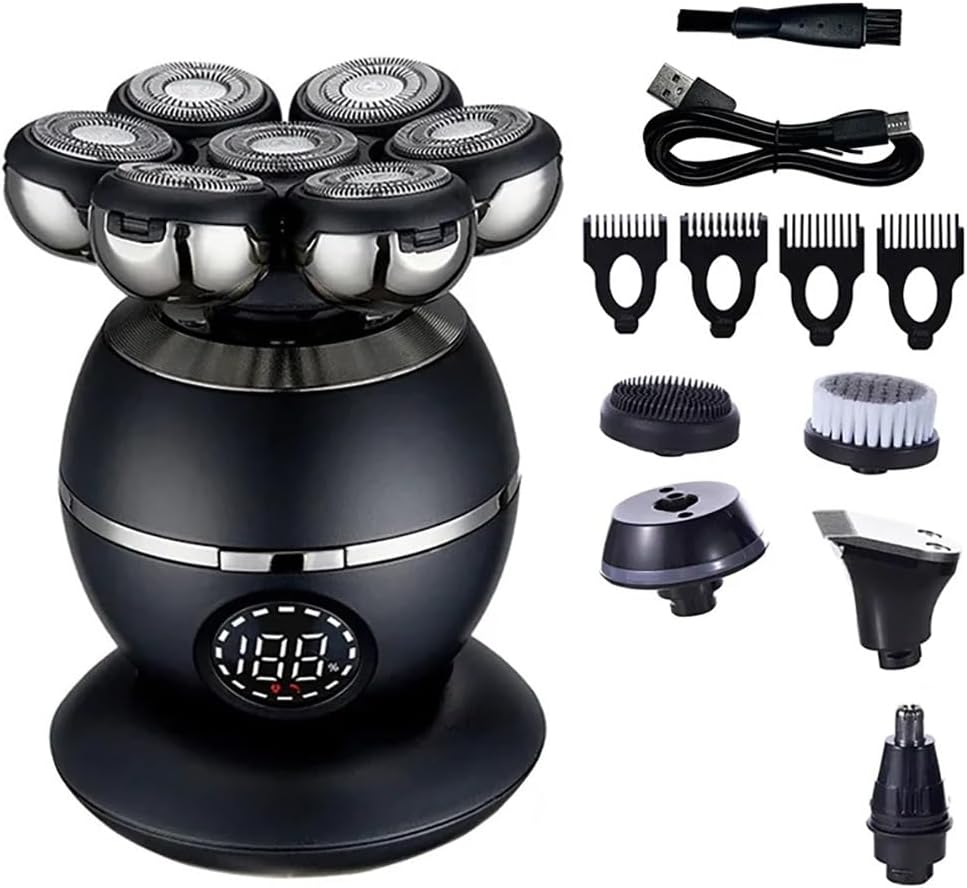Head Shavers for Bald Men, 5-in-1 Shaver 7D Floating Cutter Head Bald Hair Clipper Cordless Charging Men Nose Trimmer Electric Beard Razor(Black)
