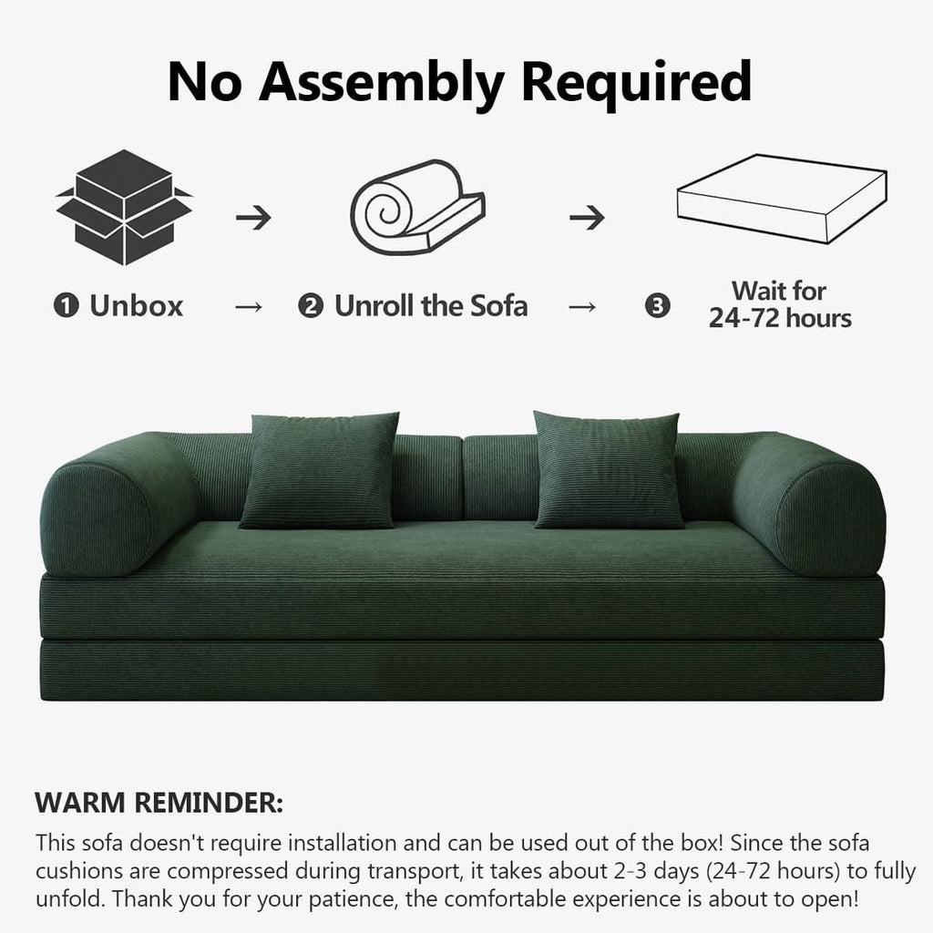 78.8' Modular Sofa Bed - 4-in-1 Convertible Design with Corduroy Fabric and High Density Sponge, Removable Cover and Fixed Frame