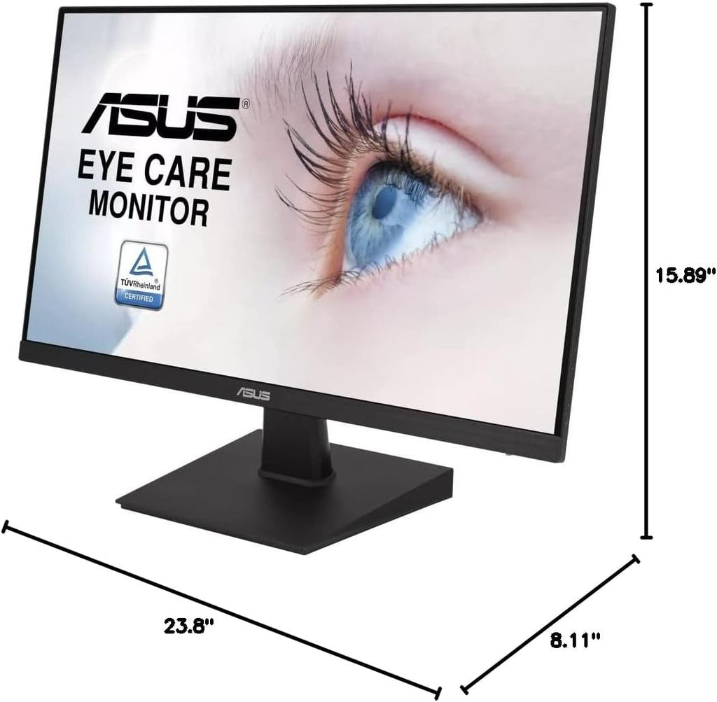 ASUS 23.8' 1080P Monitor (VA247HE) - Full HD, 75Hz, Adaptive-Sync/FreeSync™, Low Blue Light, Flicker Free, Eye Care Plus, VESA Mountable, Frameless, HDMI, DVI, VGA, Tilt Adjustable