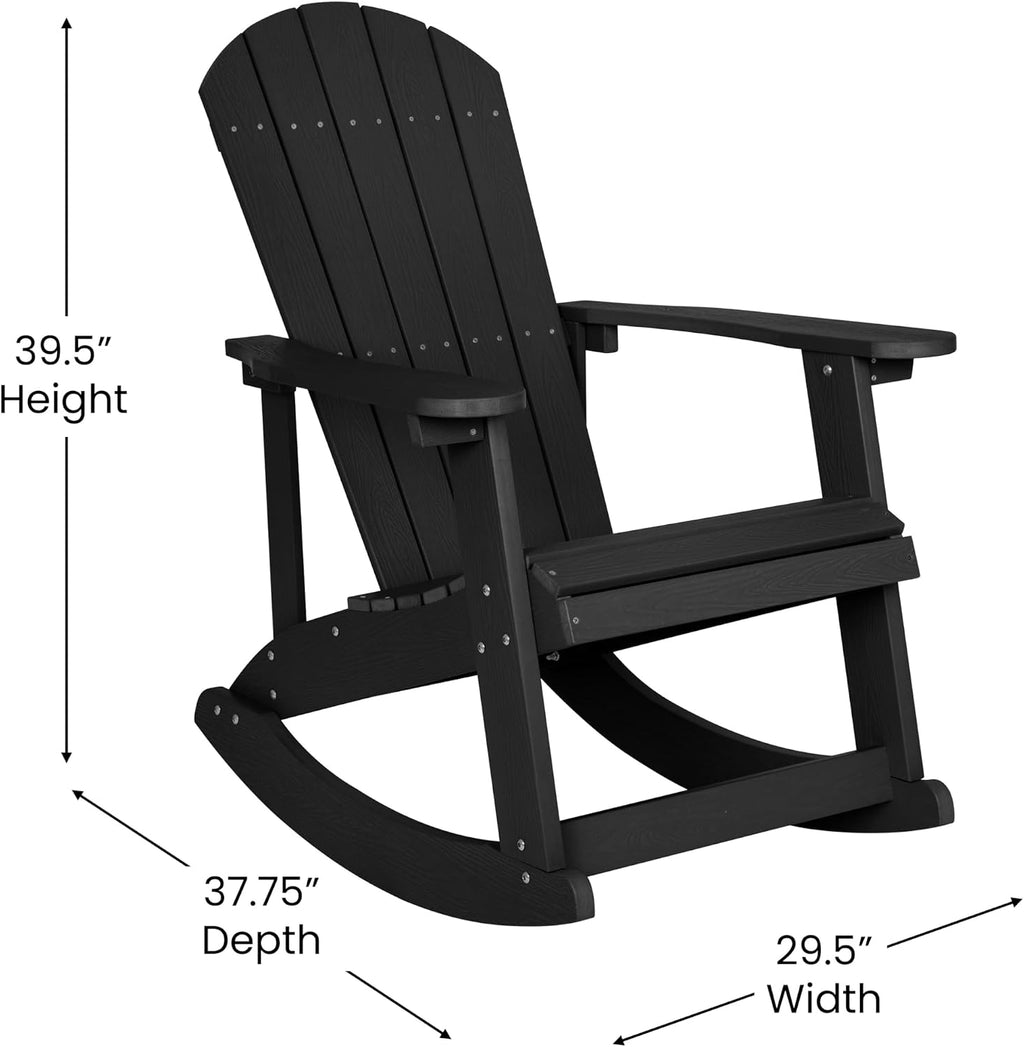 Flash Furniture Savannah All Weather Adirondack Rocking Chair, Polyresin Wood Adirondack Chair with 350-lb. Static Weight Capacity, Black