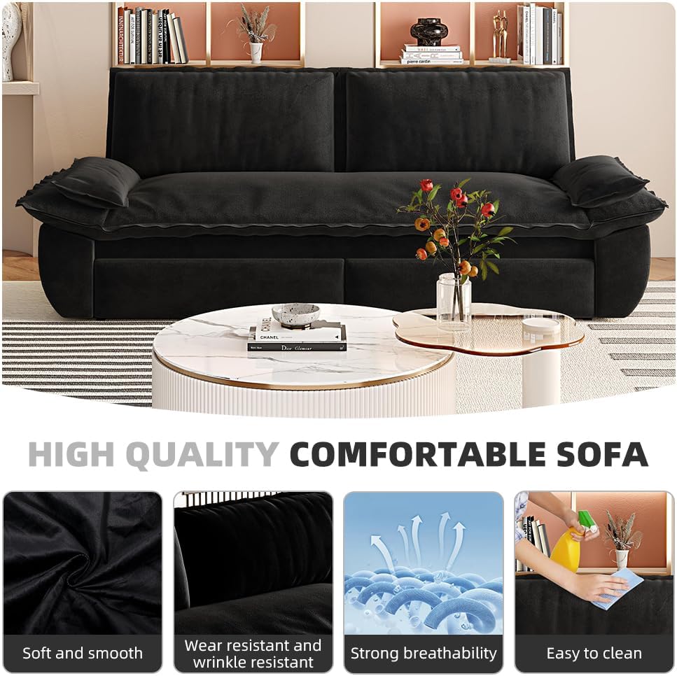 73.2' Oversized Convertible Loveseat Sleeper Sofa Bed for Living Room Queen Size Pull Out Sofabed, 3 in 1 Cloud Upholstered Pullout Lounge Sofa Couch with Pillow-top Armrest