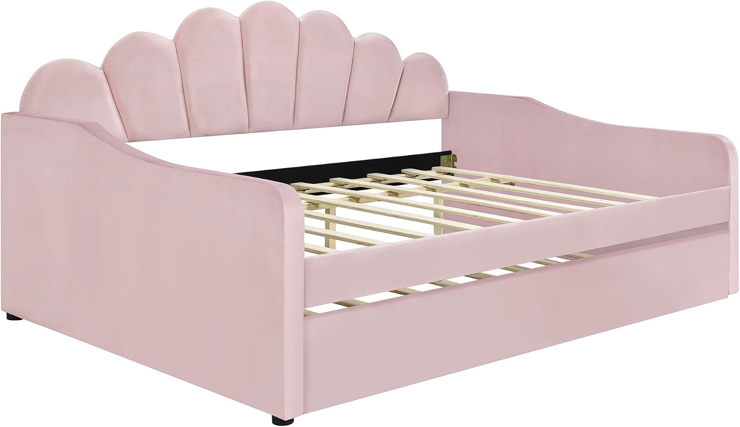 Bellemave Full Size daybed with Trundle, Sofa Bed Full Size, daybed with Trundle for Adults, Kids, Girls, Teens, Trundle Bed for Living Room, Velvet, Pink(Mattress not Included)
