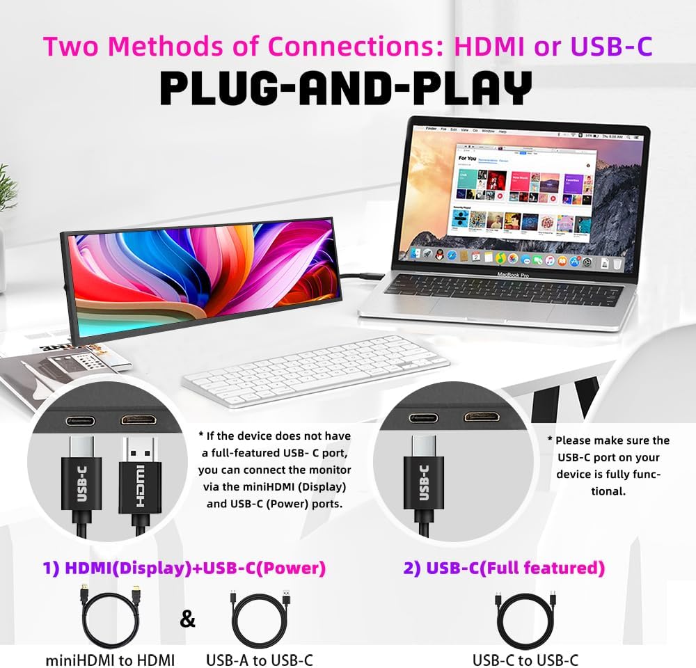 120Hz 12.7 inch 2.5K QHD IPS 2880x864 Stretched Bar Touch Screen Display HDMI USB C Secondary Monitor for Laptop PC Music Media Timeline Editing