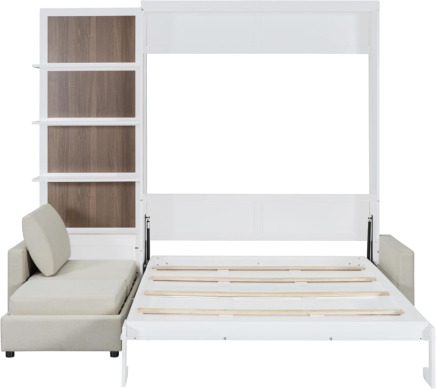 Harper & Bright Designs Queen Size Murphy Bed, Wood Queen Wall Bed with Sofa and Shelves, White