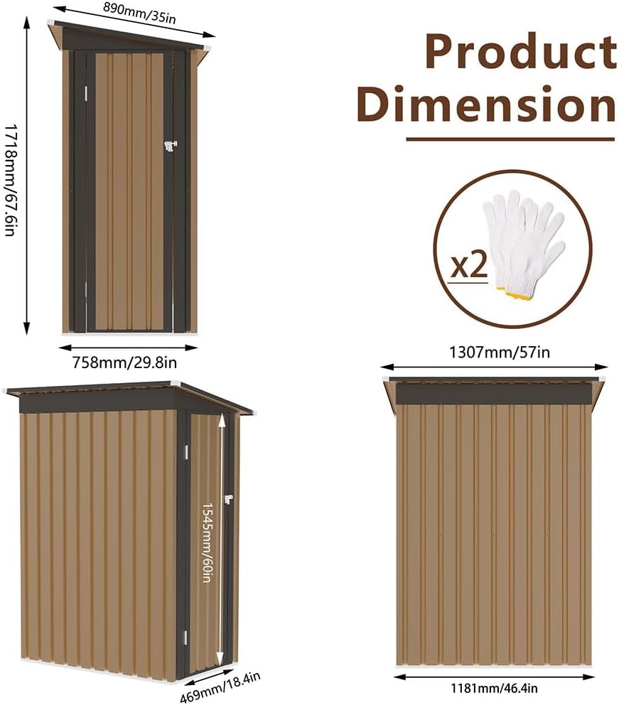 5×3 FT Metal Outdoor Lean-to Storage Shed, Galvanized Steel Garden Tool Shed with Sloping Roof, Lockable Door, Weather-Resistant Backyard Storage for Trash Cans, Bikes & Patio Equipment