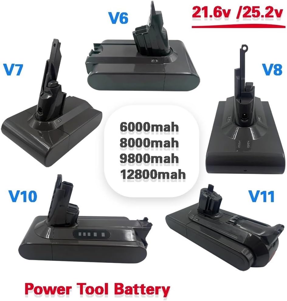 6000mah 8000mah 9800mah12800mah Compatible For Dyson v6 v7v8 v10 v11 Vacuum Cleaner Rechargeable Battery，(V11 12 8 1pcsCharger)