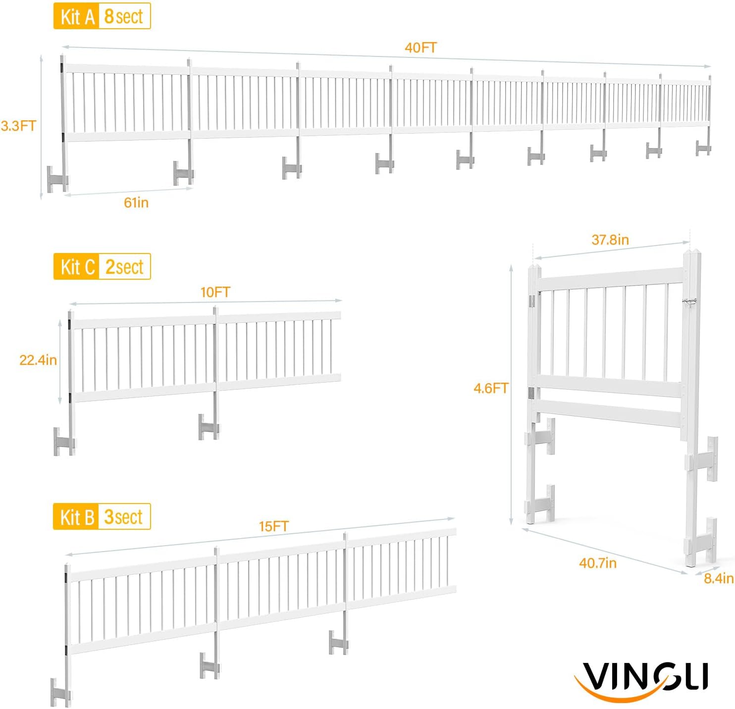 VINGLI Above Ground Pool Safety Fence,Swimming Pool Fences, Pool Fencing,White (Kit A-8 Sections)