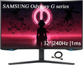 Samsung 32' Odyssey G Series QHD Gaming Monitor, 240Hz, 1ms, Gaming Hub, Smart TV Apps, 1000R Curved, Swivel & Tilt Adjustable Stand, Black, with GSF HDMI Cable