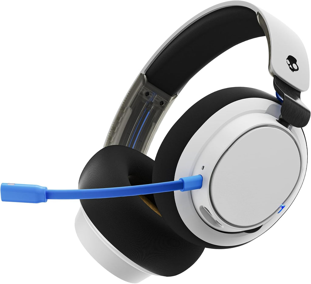 Skullcandy SLYR Pro Wireless Multi-Platform Gaming Headset, Bluetooth Headphones, Up to 24 Hrs Battery, PC, PlayStation, Nintendo Switch, 2.4GHz Low Latency Wireless Transmitter Included - White/Blue
