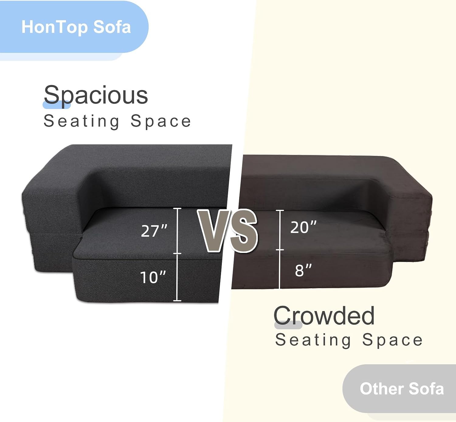 HonTop 10 Inch Modern Folding Sofa Bed Couch Memory Foam Couch Full Futon Sofa Sleeper Chair for Living Room Guest Mattress, Dark Grey