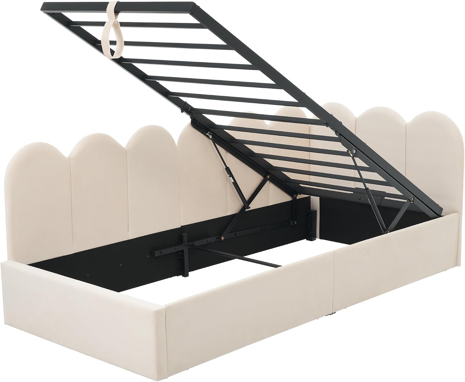 Merax Modern Upholstered Lift Up Sofa Day Bed with Headboard, Velvet Platform Bed Frame with Hydraulic Storage, No Box Spring Needed/Easy Assemble Twin, Beige