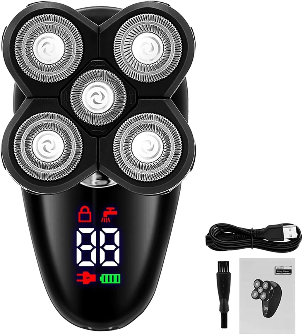 Head Shavers for Bald Men, 5In1 Facial&Body Grooming Set Electric Shaver Hair Trimmer Beard Electric Razor for Men Bald Shaving Machine Digital LCD Display, Black-package B