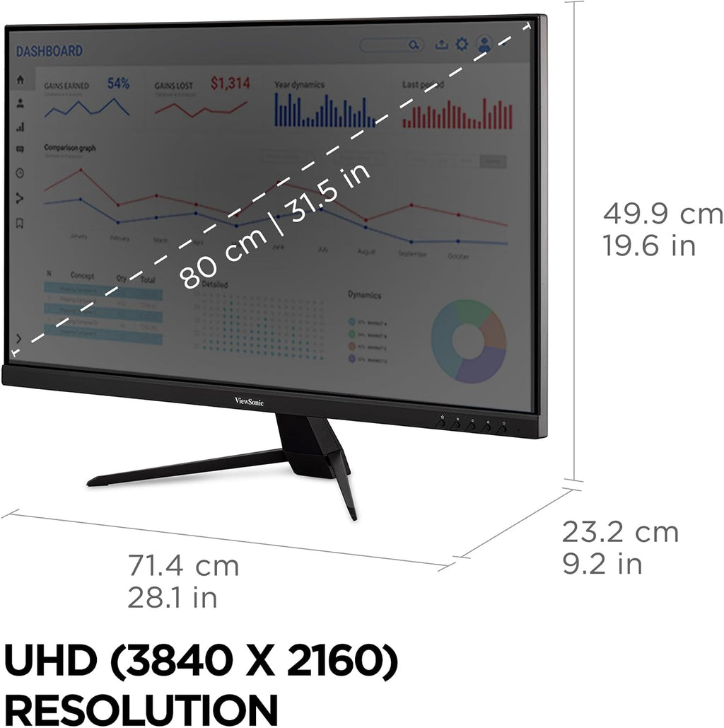 ViewSonic VX3267U-4K 32 Inch 4K Monitor, IPS Display with 65W USB-C and HDR10 for Ultimate Home Entertainment, Eye Care Technology, Ultra-Thin Bezels, HDMI, and DisplayPort Inputs