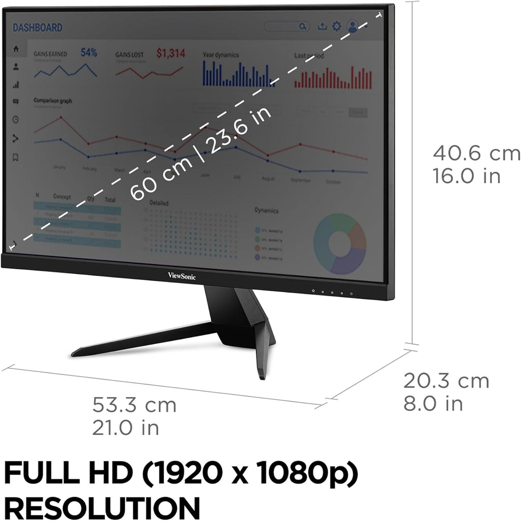 ViewSonic VX2467U 24 Inch 1080p Monitor, IPS Display with 65W USB-C and Eye Care Technology for Home and Office Entertainment, Ultra-Thin Bezels, HDMI, and VGA Inputs