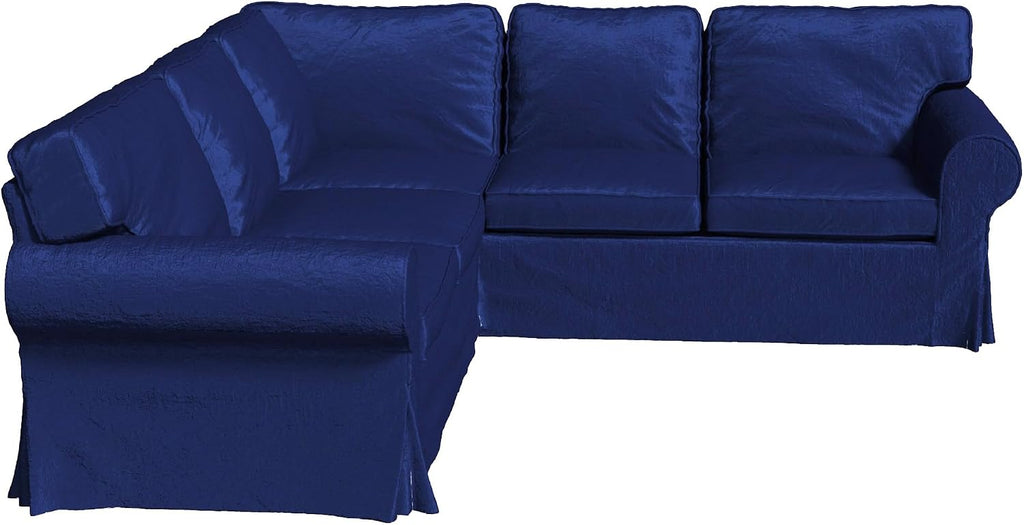 Velvet Pets Friendly Sectional Corner Sofa Covers Made Compatible with IKEA Ektorp 4 Four Seat Couch Sofa Slipcovers (Velvet Blue Ektorp 2+2)