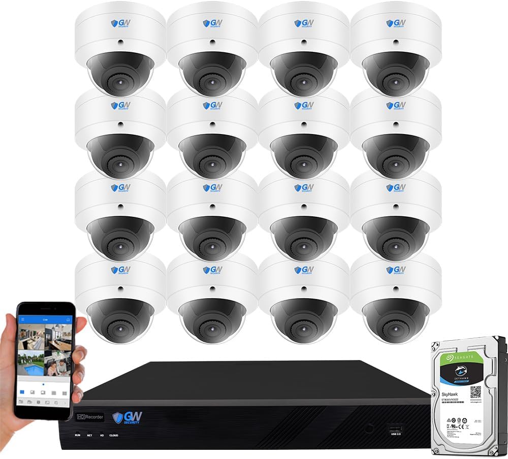 GW Security 16 Channel 6K NVR 8MP Smart AI Intelligence AcuSearch Security Camera System with 16 UHD 4K 2160P Microphone Waterproof PoE IP 135° Wide Angle Security Dome Cameras, 4TB Hard Drive