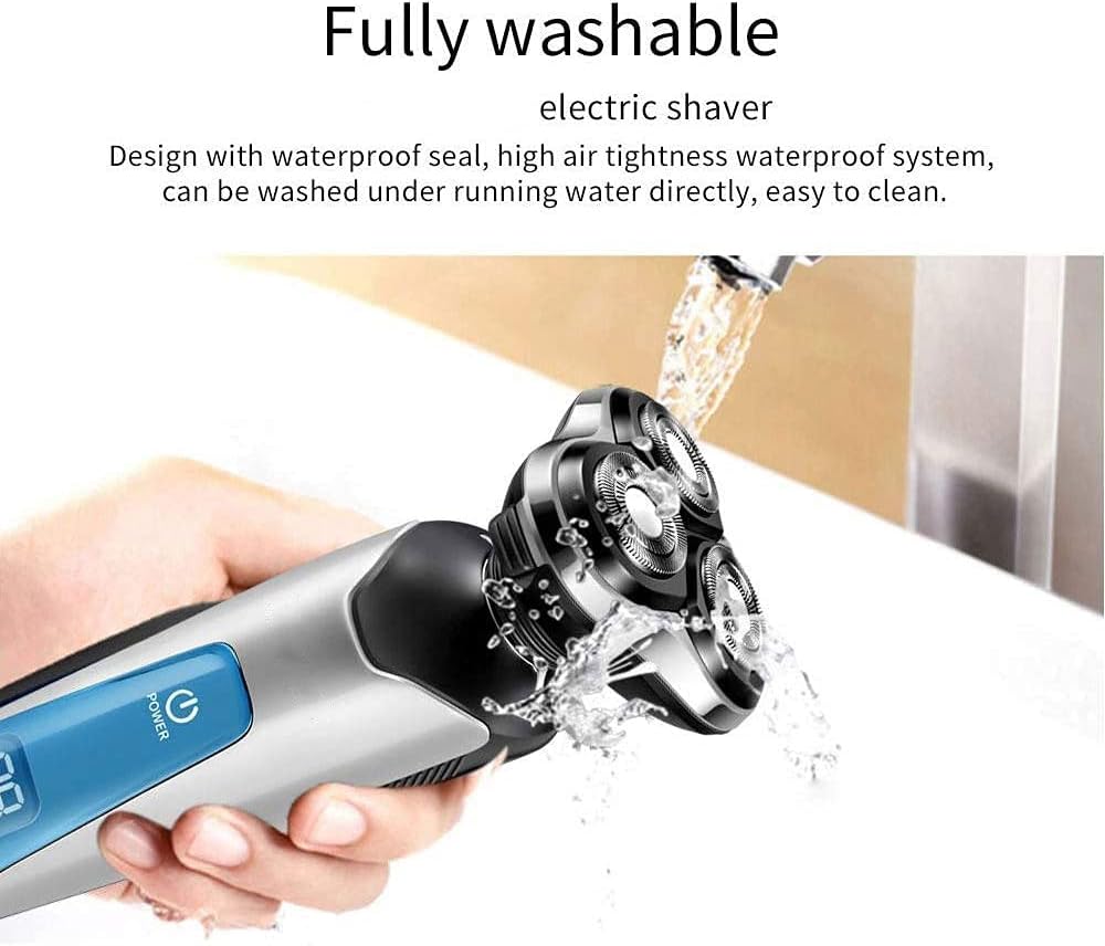 Electric Razor, Electric Shavers for Men, Dry Wet Waterproof Mens Rotary Facial Shaver, Face Shaver Cordless Travel USB Rechargeable with Beard Trimmer LED Display for Shaving Husband Dad