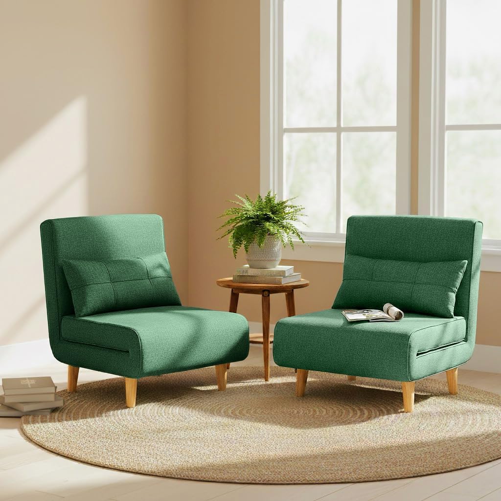Ahomly 3 in 1 Convertible Sleeper Chair, Sofa Chair for Adults with 6 Angle Adjustable Backrest, Single Sleeper for Living Room/Apartment/Office, Green