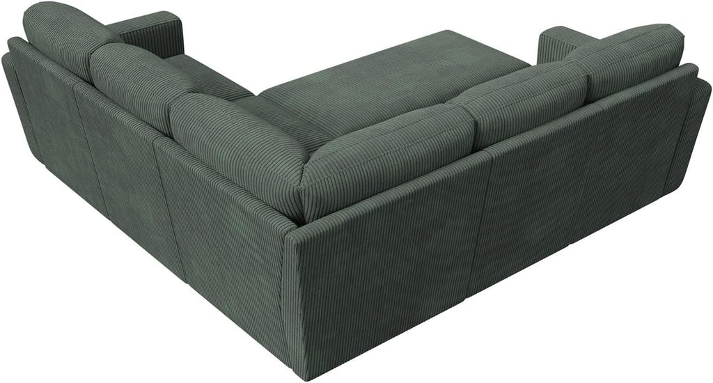 HONBAY Modular Sectional Sleeper Sofa with Pull Out Bed, Corduroy L Shaped Couch with Storage, Sectional Couches for Living Room, Green