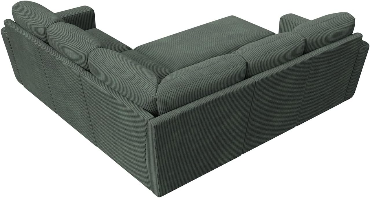 HONBAY Modular Sectional Sleeper Sofa with Pull Out Bed, Corduroy L Shaped Couch with Storage, Sectional Couches for Living Room, Green