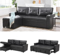 Naomi Home L Shaped Sectional Couch with Storage & Pull Out Bed – 3-in-1 Convertible Sleeper Sofa Bed, Small L Shape Sofa for Living Room, Sofa Bed with Storage Chaise in Black, Air Leather